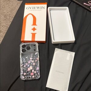 Clear Floral Phone Case with screen protector I phone 16 pro/17 pro